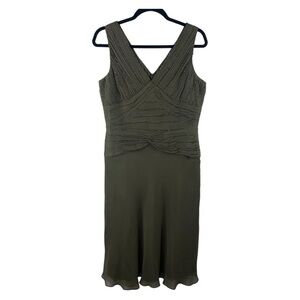 Vintage Talbots Olive Green 100% Silk Beaded Ruched Bodice and Waist Dress Sz‎ 8
